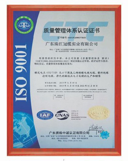 珠江电缆环境管理体系证书